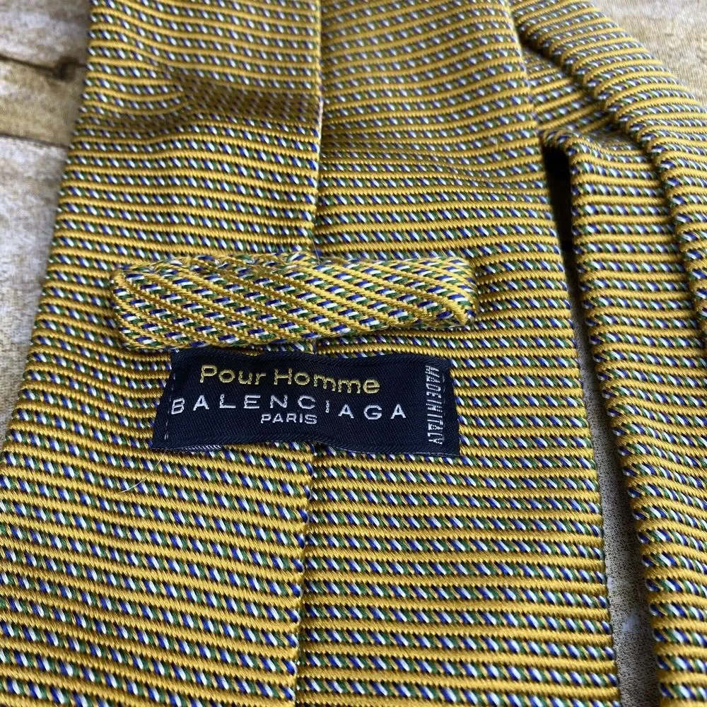 Balenciaga‎ Pour Homme Neck Tie Gold Stripe Silk Cotton Blend Italy